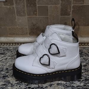 White Dr. Martens With Heart Buckle